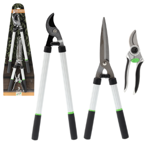 Set Profesional de Foarfece pentru Grădinărit – 3 Piese (Foarfecă de Crengi 54 cm, Foarfecă pentru Arbuști 51 cm, Foarfecă de Mână 7") – Putere, Precizie și Confort în Tăiere