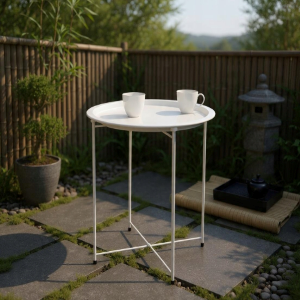 Masă de cafea rotundă, albă, 47x47x50,5 cm, fier vopsit electrostatic, design modern