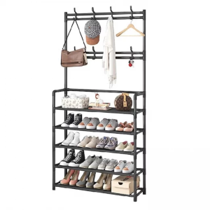 Stand metalic pentru depozitare haine,pantofi si accesorii-5 rafturi spatioase. 168x60x26 cm
