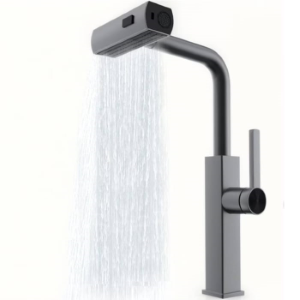 Baterie Bucătărie Premium cu Curgere Tip Cascadă, Jet sau Spray, Duș Extractibil, Oțel Inoxidabil, Design Modern – Gri