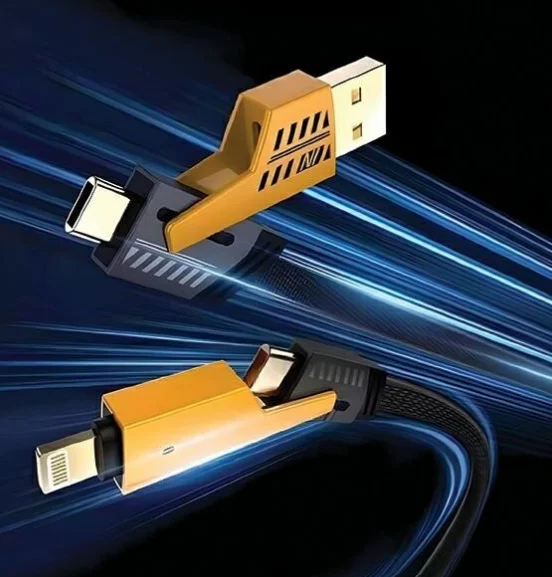 Cablu 4 în 1 USB-C / Lightning / MicroUSB, Fast Charge până la 65W, Transfer Date 480 Mbps
