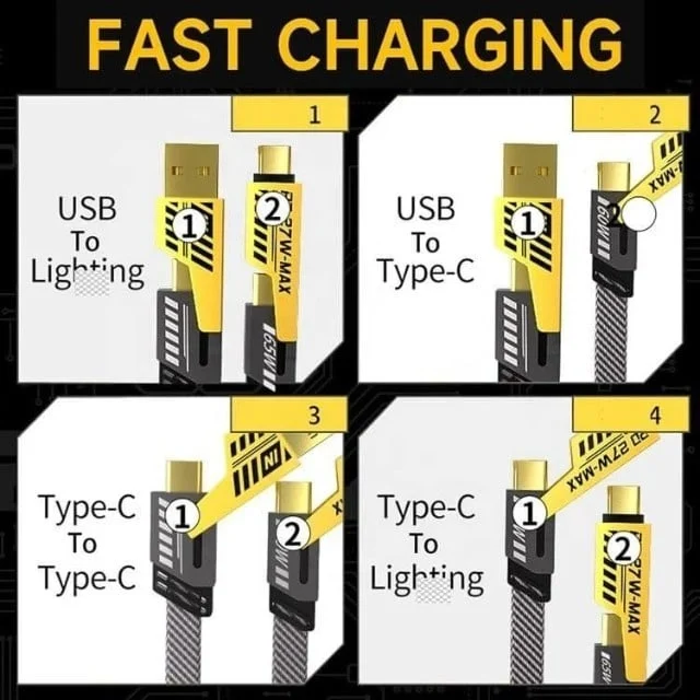 Cablu 4 în 1 USB-C / Lightning / MicroUSB, Fast Charge până la 65W, Transfer Date 480 Mbps - imagine 3