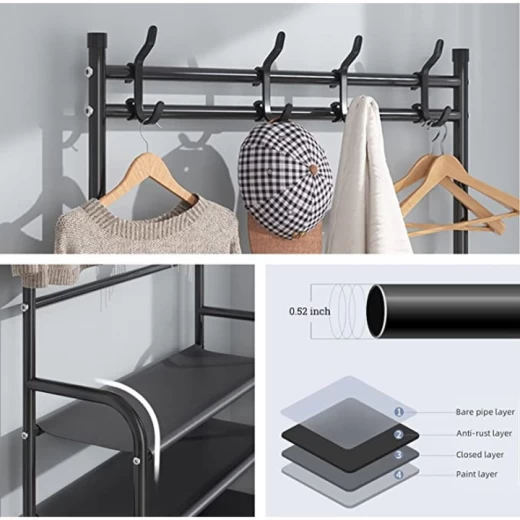 Stand metalic pentru depozitare haine,pantofi si accesorii-5 rafturi spatioase. 168x60x26 cm - imagine 4