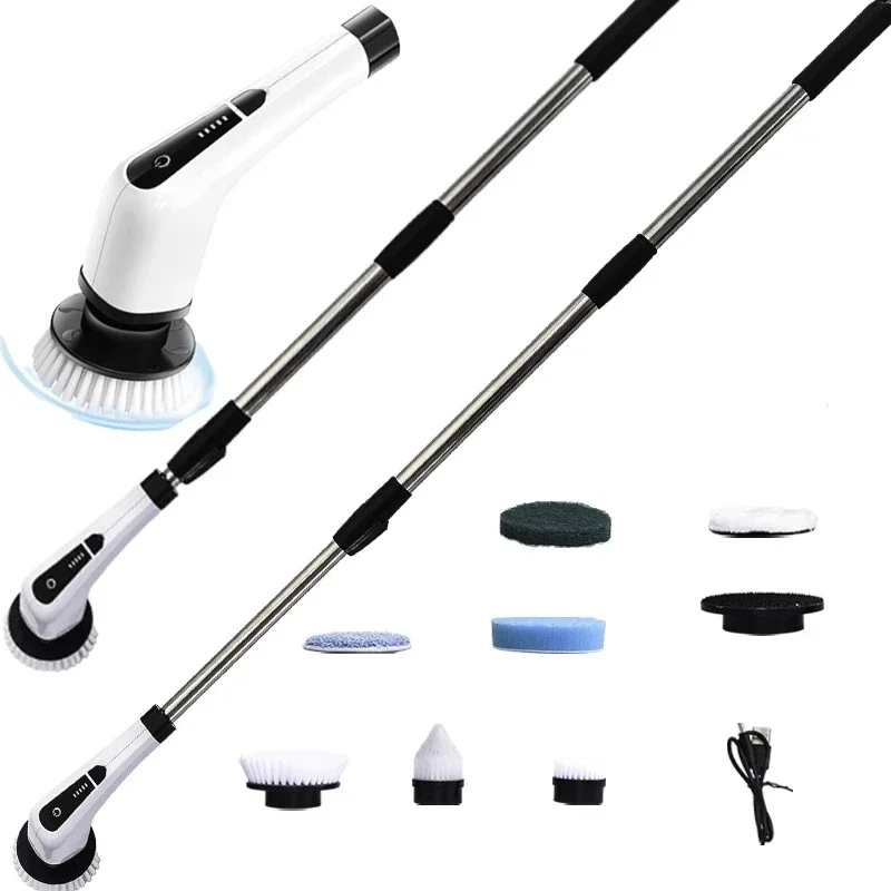 Perie Electrică Rotativă Multifuncțională cu 9 Capete, 2 Viteze și Mâner Extensibil 137 cm Mop si 2 rezerve - imagine 3
