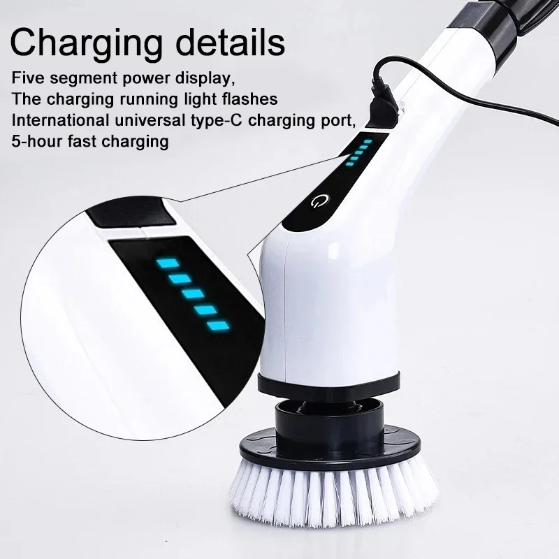 Perie Electrică Rotativă Multifuncțională cu 9 Capete, 2 Viteze și Mâner Extensibil 137 cm Mop si 2 rezerve - imagine 7