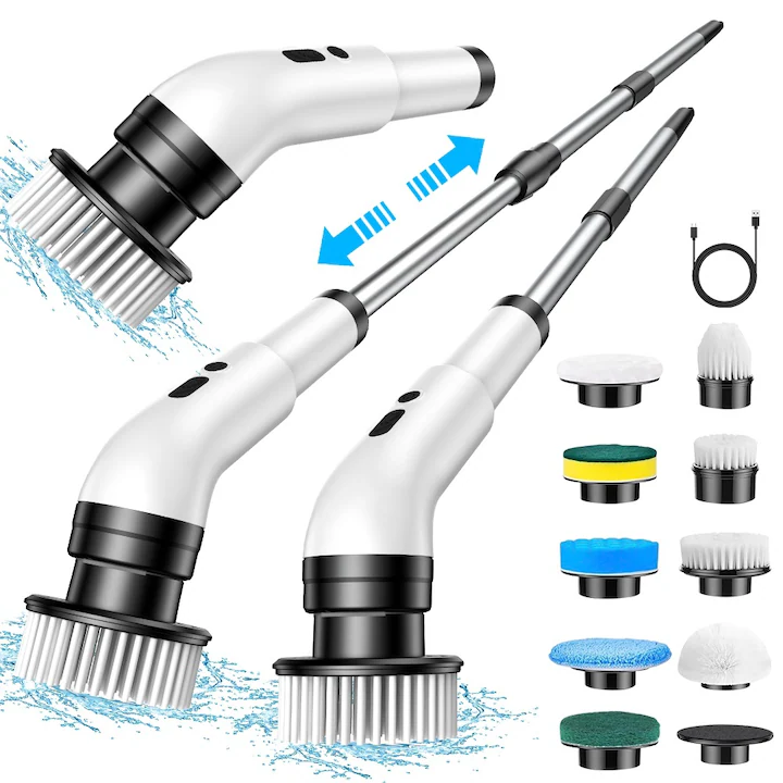 Perie Electrică Rotativă Multifuncțională cu 9 Capete, 2 Viteze și Mâner Extensibil 137 cm Mop si 2 rezerve - imagine 10