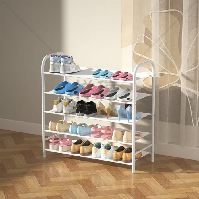 Raft metalic pentru incaltaminte, 4 etaje spatioase, negru, 60 x 25 x 66 cm - imagine 4