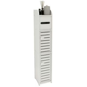 Dulap de Baie Alb cu 4 Niveluri – Uși Antipraf, Design Slim, 80x17x15 cm