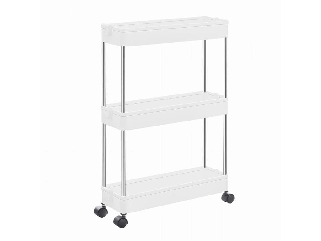 Etajeră mobilă cu roți, 3 rafturi, construcție metal și plastic, design compact cu ventilație - imagine 2