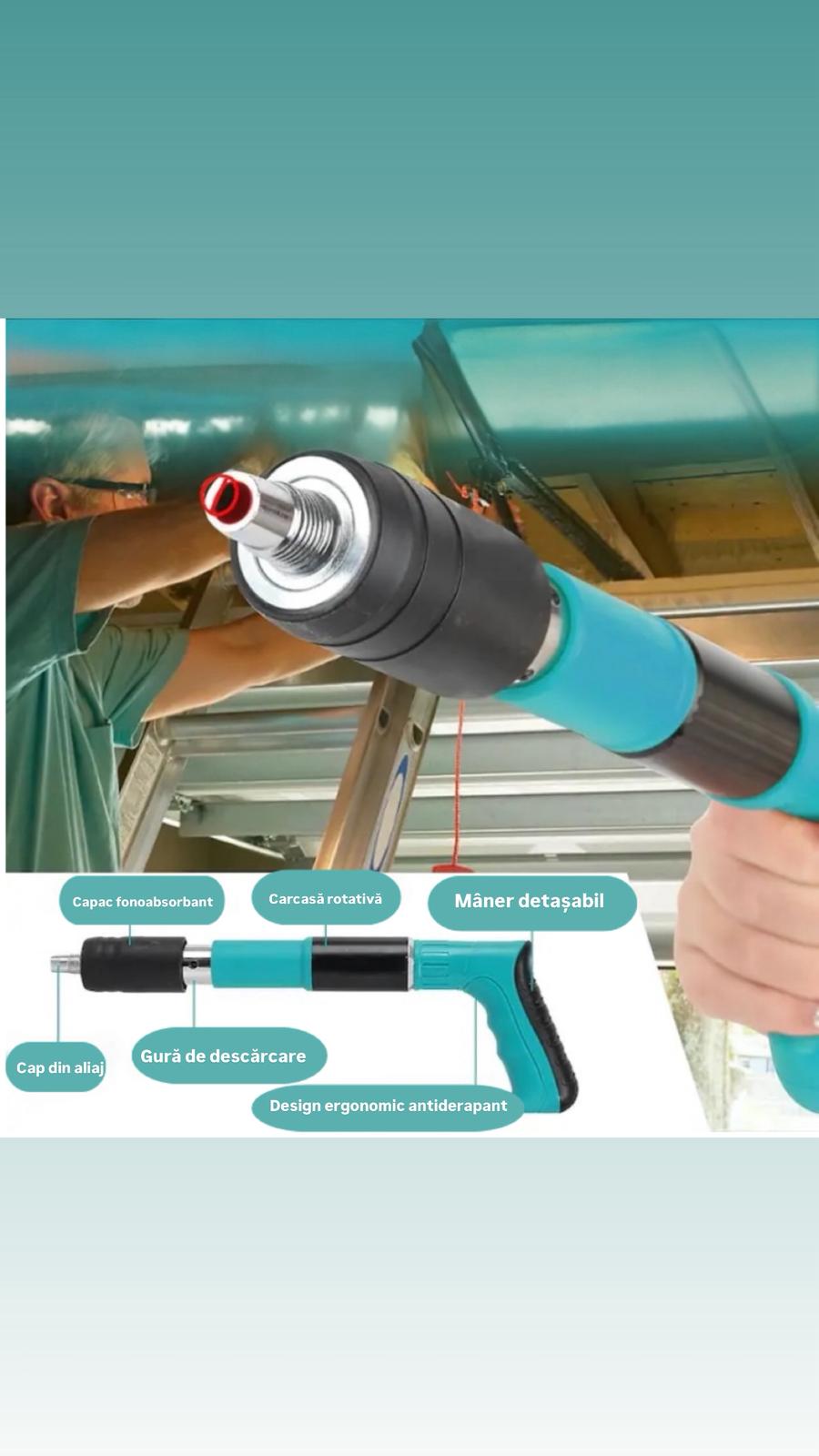 Kit Pistol De Nituri Pentru Fixare Cuie In Perete, Tavan, Podea, Lemn, Pneumatic, Manual, Ochelari P - imagine 7