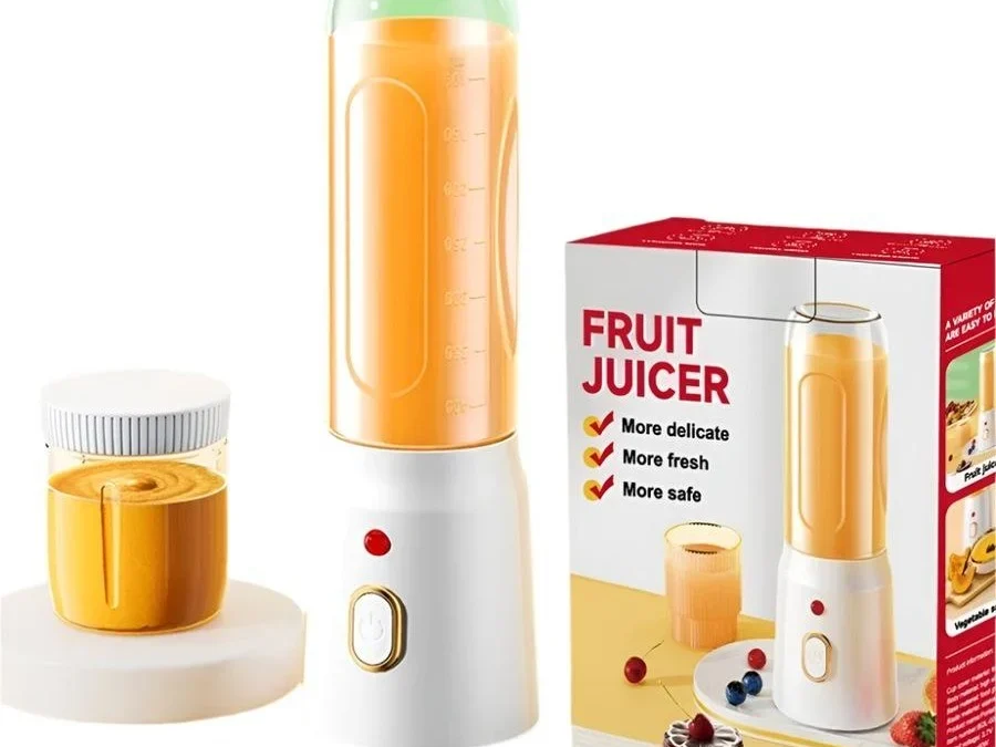 Blender și storcător 2 în 1 fără fir, 450-500 ml, 10 lame, baterie 1500 mAh, 40W, încărcare USB, afișaj digital, pentru smoothie și băuturi, alb
