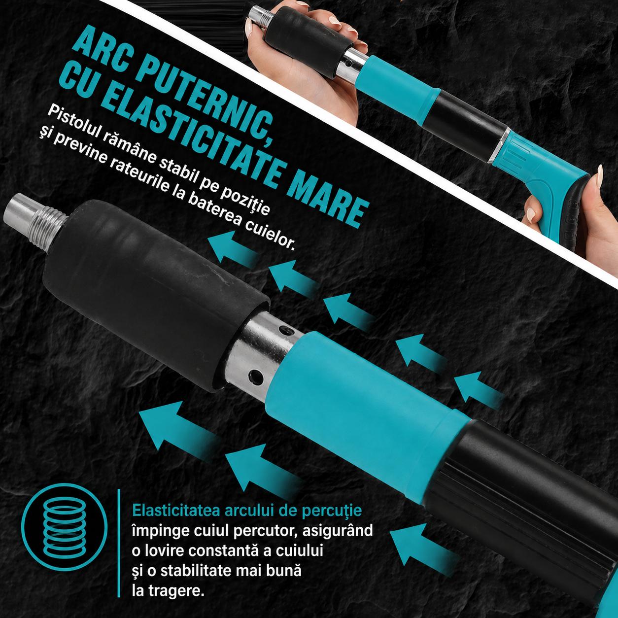 Kit Pistol De Nituri Pentru Fixare Cuie In Perete, Tavan, Podea, Lemn, Pneumatic, Manual, Ochelari P - imagine 2