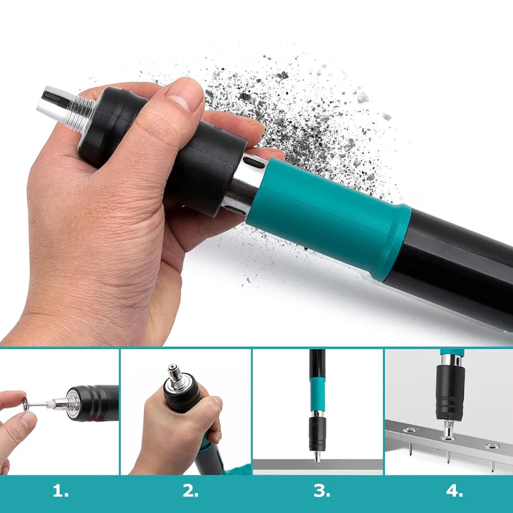 Kit Pistol De Nituri Pentru Fixare Cuie In Perete, Tavan, Podea, Lemn, Pneumatic, Manual, Ochelari P - imagine 3