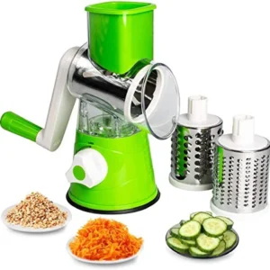 Răzătoare Manuală Rotativă 3 în 1 pentru Legume și Brânză, cu Tambur, Lame din Oțel Inoxidabil, Desi