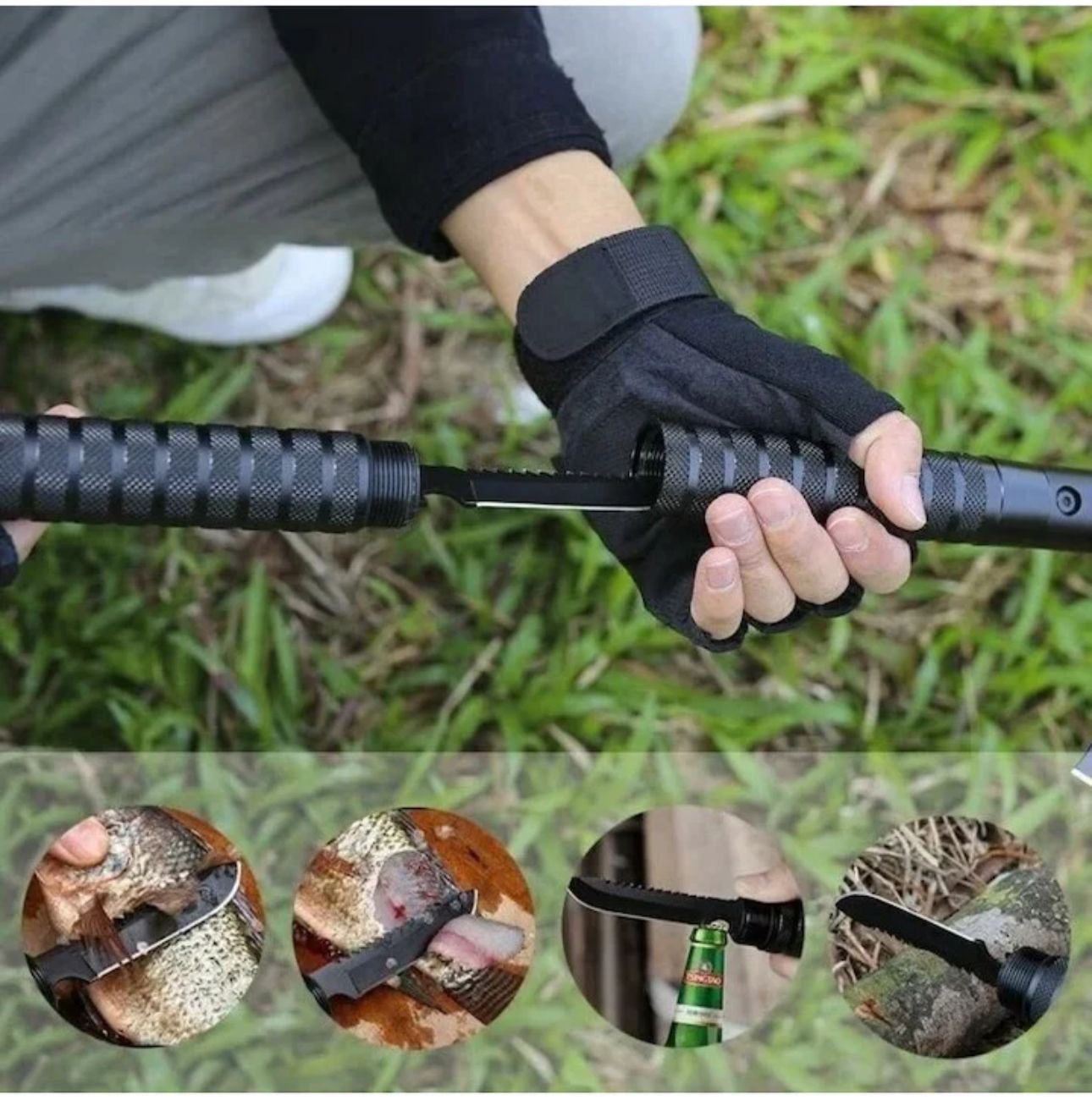 Topor multifuncțional 6 în 1, 43.5 cm, cu amnar, fluier, cuțit, busolă și spargător de sticlă, oțel inoxidabil 420, mâner aluminiu, teacă inclusă - imagine 6