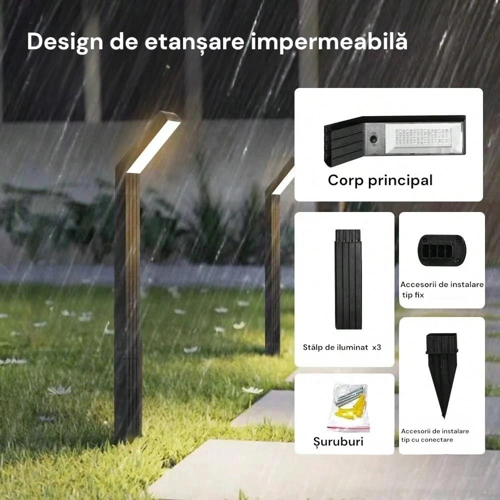 Lampă solară LED grădină, înălțime reglabilă până la 97 cm, design modular, protecție IP65, rezistentă la intemperii - imagine 6