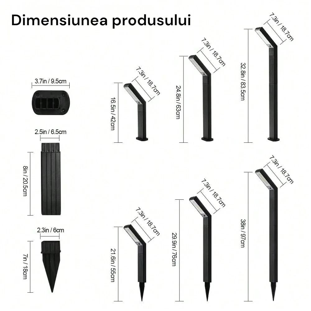 Lampă solară LED grădină, înălțime reglabilă până la 97 cm, design modular, protecție IP65, rezistentă la intemperii - imagine 2