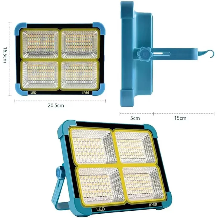 Lampă Solară Portabilă Camping și Pescuit, 288 LED, 100W, Multiple Moduri de Lumină: Neutră, Caldă, Rece, Roșu/Albastru, Funcție Power Bank - imagine 2