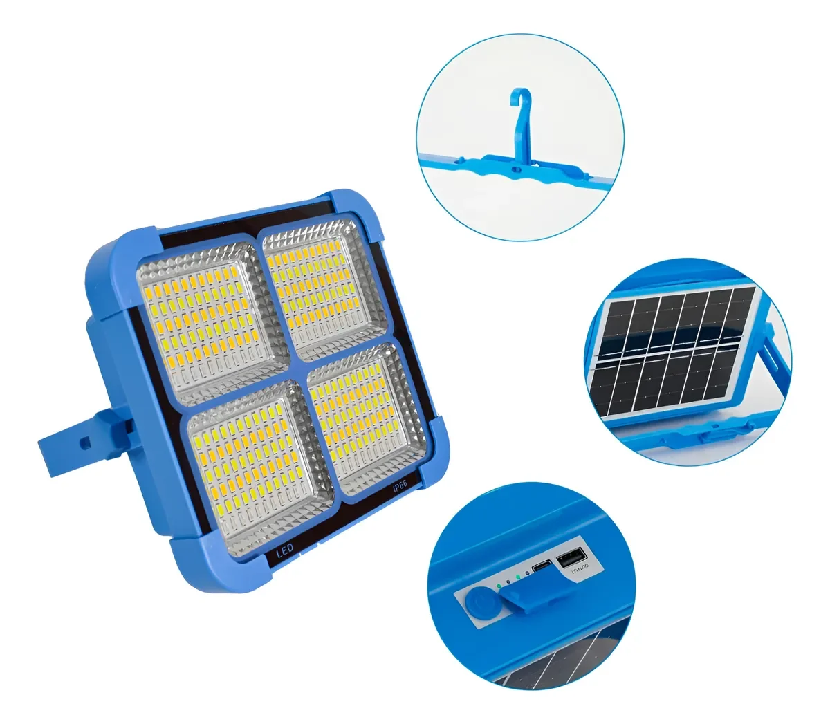 Lampă Solară Portabilă Camping și Pescuit, 288 LED, 100W, Multiple Moduri de Lumină: Neutră, Caldă, Rece, Roșu/Albastru, Funcție Power Bank - imagine 3