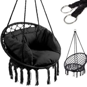 Leagăn suspendat tip balansoar cu pernă, diametru 80 cm, cadru metalic, sarcină maximă 150 kg, frâng