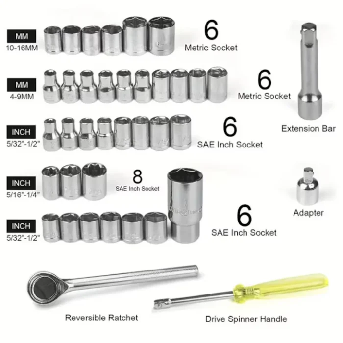 Set Chei cu Clichet 40 Bucăți, Argintiu, Oțel Carbon de Înaltă Calitate, Rezistent și Durabil, Ușor - imagine 2