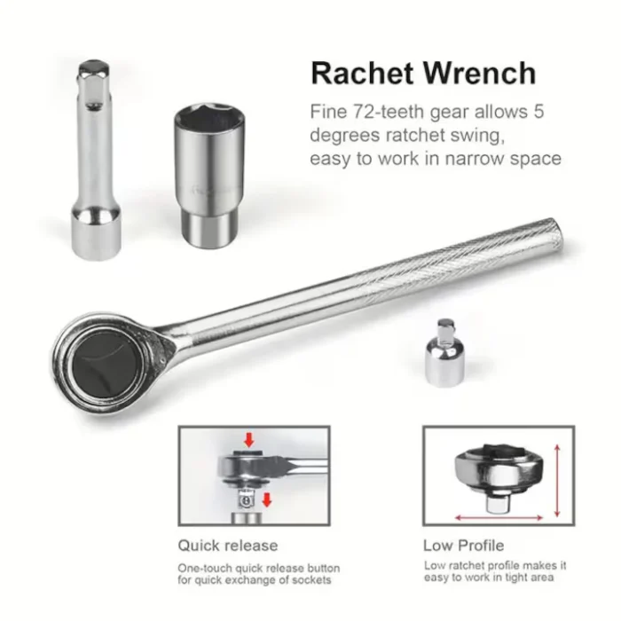 Set Chei cu Clichet 40 Bucăți, Argintiu, Oțel Carbon de Înaltă Calitate, Rezistent și Durabil, Ușor - imagine 3