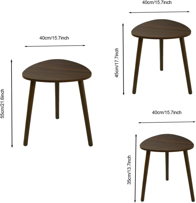 Set 3 Măsuțe de Cafea Triunghiulare, Stil Industrial, Mese Laterale Moderne cu Cadru Metalic, Design - imagine 5
